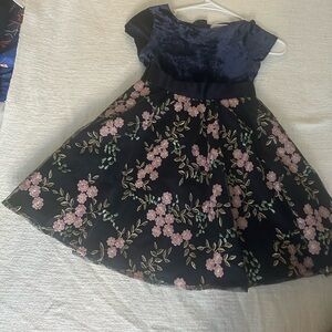 Charming Kids Velvet Dress with Floral Skirt
